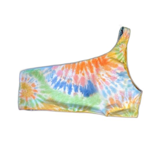 Skatie Nicole Swimwear Ellis Tie Dye One shoulder bikini top EUC pastel size XL - Picture 2 of 3